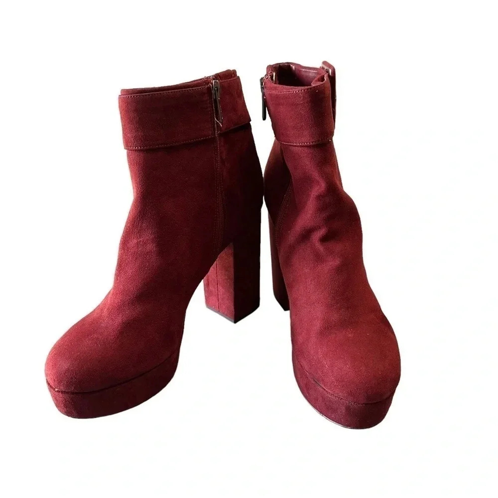 Circus by Sam Edelman Alie 8.5 dark red platform ankle boots with buckle Chunky